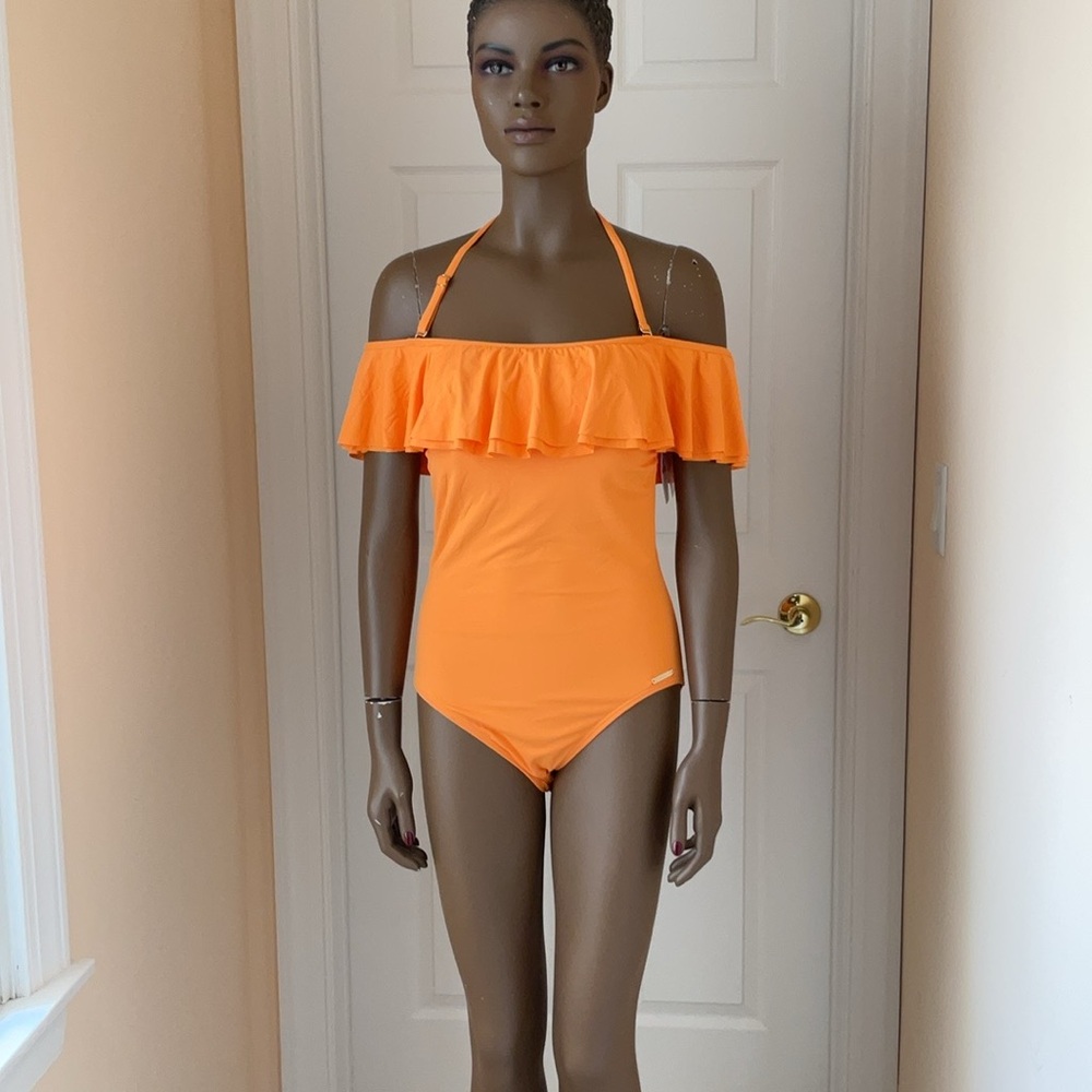Michael Kors Vibrant Orange Off-Shoulder One Piece
